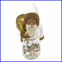 Schaller White Flower Santa with Gold bag German Paper Mache 7.75 Inch Schaller White Flower Santa with Gold bag German Paper Mache 7.75 Inch