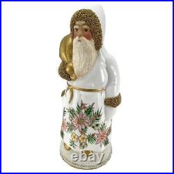 Schaller White Flower Santa with Gold bag German Paper Mache 7.75 Inch Schaller White Flower Santa with Gold bag German Paper Mache 7.75 Inch