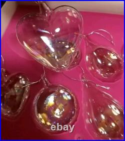 Set Of 18 Vtg Hand Blown Iridescent Glass Teardrop Round Icicle Heart Ornaments
