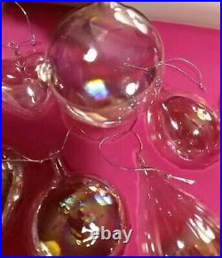 Set Of 18 Vtg Hand Blown Iridescent Glass Teardrop Round Icicle Heart Ornaments