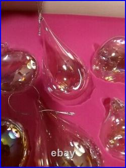 Set Of 18 Vtg Hand Blown Iridescent Glass Teardrop Round Icicle Heart Ornaments