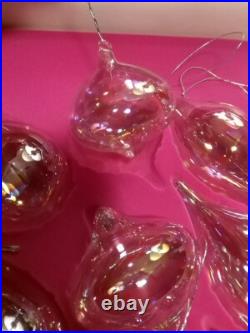 Set Of 18 Vtg Hand Blown Iridescent Glass Teardrop Round Icicle Heart Ornaments
