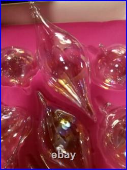 Set Of 18 Vtg Hand Blown Iridescent Glass Teardrop Round Icicle Heart Ornaments