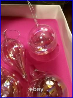 Set Of 18 Vtg Hand Blown Iridescent Glass Teardrop Round Icicle Heart Ornaments