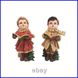 Set Of 2 Cracker Barrel Plaid Tidings Christmas Carolers Boy And Girl Figures