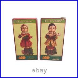 Set Of 2 Cracker Barrel Plaid Tidings Christmas Carolers Boy And Girl Figures