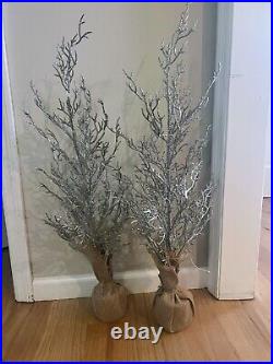 Set Of 2 Pottery Barn silver Sparkle Birch Trees 36