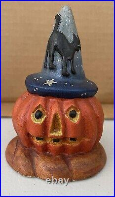 Set Of 2 Vaillancourt Halloween Pumpkin/ghost/witch Hat/scaredy Cat Figures