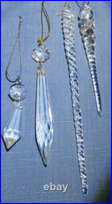 Set Of 36 Blown Glass Icicle & Crystal Prism Ornaments For Christmas Decorating