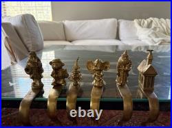 Set Of 6 Vintage Solid Brass Vintage Stocking Holders Santa Tree Mouse Church
