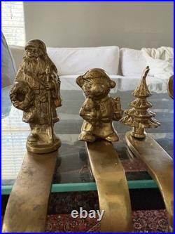 Set Of 6 Vintage Solid Brass Vintage Stocking Holders Santa Tree Mouse Church