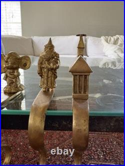 Set Of 6 Vintage Solid Brass Vintage Stocking Holders Santa Tree Mouse Church