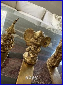 Set Of 6 Vintage Solid Brass Vintage Stocking Holders Santa Tree Mouse Church