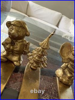 Set Of 6 Vintage Solid Brass Vintage Stocking Holders Santa Tree Mouse Church