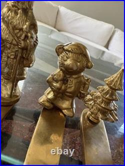 Set Of 6 Vintage Solid Brass Vintage Stocking Holders Santa Tree Mouse Church