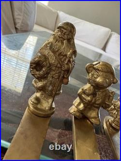 Set Of 6 Vintage Solid Brass Vintage Stocking Holders Santa Tree Mouse Church