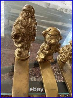 Set Of 6 Vintage Solid Brass Vintage Stocking Holders Santa Tree Mouse Church