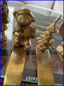Set Of 6 Vintage Solid Brass Vintage Stocking Holders Santa Tree Mouse Church