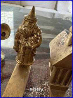 Set Of 6 Vintage Solid Brass Vintage Stocking Holders Santa Tree Mouse Church