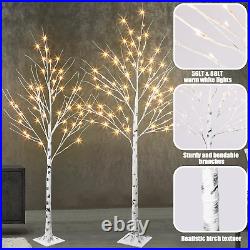 Set of 2 Lighted Birch Tree, Prelit Christmas Tree Warm White Lights, Artificial