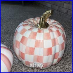 Set of 2 MACKENZIE CHILDS Pumpkins, Rosy Stripe and Check set NIB