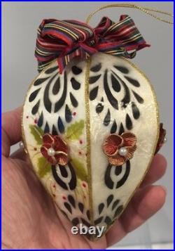 Set of 2 MacKenzie-Childs Capiz Tartan Teardrop Glass Ornaments with Box Mint
