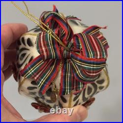 Set of 2 MacKenzie-Childs Capiz Tartan Teardrop Glass Ornaments with Box Mint