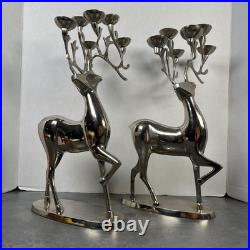 Set of 2 Silver Plated Reindeer Candelabra Candle Holders Christmas Decor 16 T