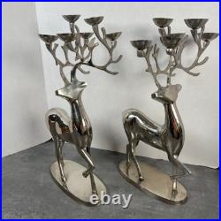 Set of 2 Silver Plated Reindeer Candelabra Candle Holders Christmas Decor 16 T