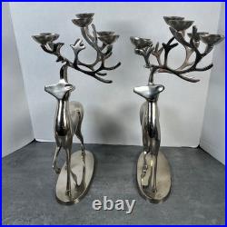 Set of 2 Silver Plated Reindeer Candelabra Candle Holders Christmas Decor 16 T