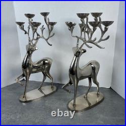 Set of 2 Silver Plated Reindeer Candelabra Candle Holders Christmas Decor 16 T