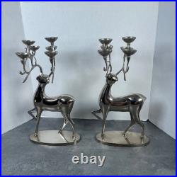 Set of 2 Silver Plated Reindeer Candelabra Candle Holders Christmas Decor 16 T