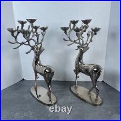 Set of 2 Silver Plated Reindeer Candelabra Candle Holders Christmas Decor 16 T