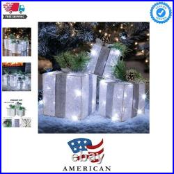 Set of 3 Christmas Lighted Gift Boxes, Pre-lit 60 LED Light Up Present Boxes