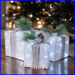 Set of 3 Christmas Lighted Gift Boxes, Pre-lit 60 LED Light Up Present Boxes