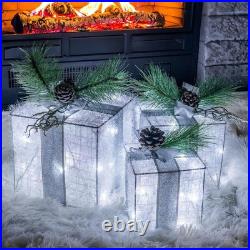 Set of 3 Christmas Lighted Gift Boxes, Pre-lit 60 LED Light Up Present Boxes