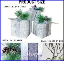 Set of 3 Christmas Lighted Gift Boxes, Pre-lit 60 LED Light Up Present Boxes