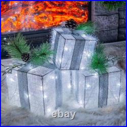Set of 3 Christmas Lighted Gift Boxes, Pre-lit 60 LED Light Up Present Boxes