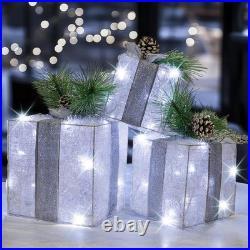Set of 3 Christmas Lighted Gift Boxes, Pre-lit 60 LED Light Up Present Boxes