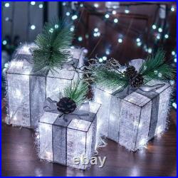 Set of 3 Christmas Lighted Gift Boxes, Pre-lit 60 LED Light Up Present Boxes