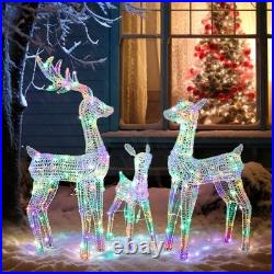 Set of 3 Christmas Multicolor Reindeer Family Lighted Deer for In/Outdoor Decor