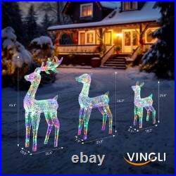 Set of 3 Christmas Multicolor Reindeer Family Lighted Deer for In/Outdoor Decor