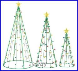 Set of 3, Light-Up Multi-Colored Twinkle Christmas Tree, 205 Lights, 3 Sizes