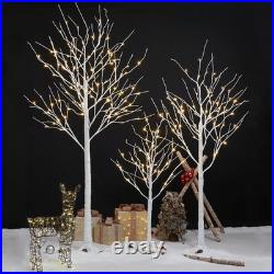 Set of 3 Lighted Birch Tree 4FT 6FT and 8FT Artificial Tree for Decoration In