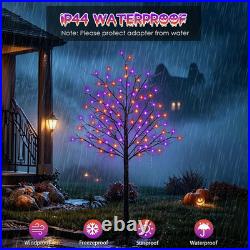 Set of 3 Lighted Black Halloween Tree Lights 4/5/6FT 300 LED Orange Purple