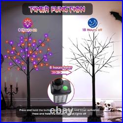 Set of 3 Lighted Black Halloween Tree Lights 4/5/6FT 300 LED Orange Purple