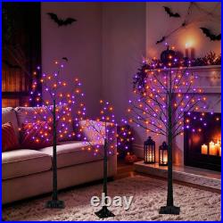 Set of 3 Lighted Black Halloween Tree Lights 4/5/6FT 300 LED Orange Purple