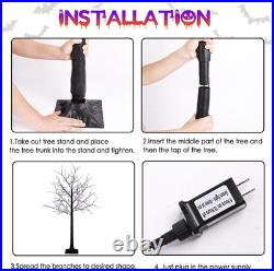 Set of 3 Lighted Black Halloween Tree Lights 4/5/6FT 300 LED Orange Purple