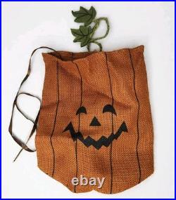 Set of 4 Pumpkin Jack O Lantern Drawstring Burlap Sack Gift Bag Halloween Decor