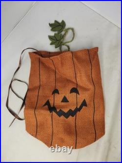 Set of 4 Pumpkin Jack O Lantern Drawstring Burlap Sack Gift Bag Halloween Decor